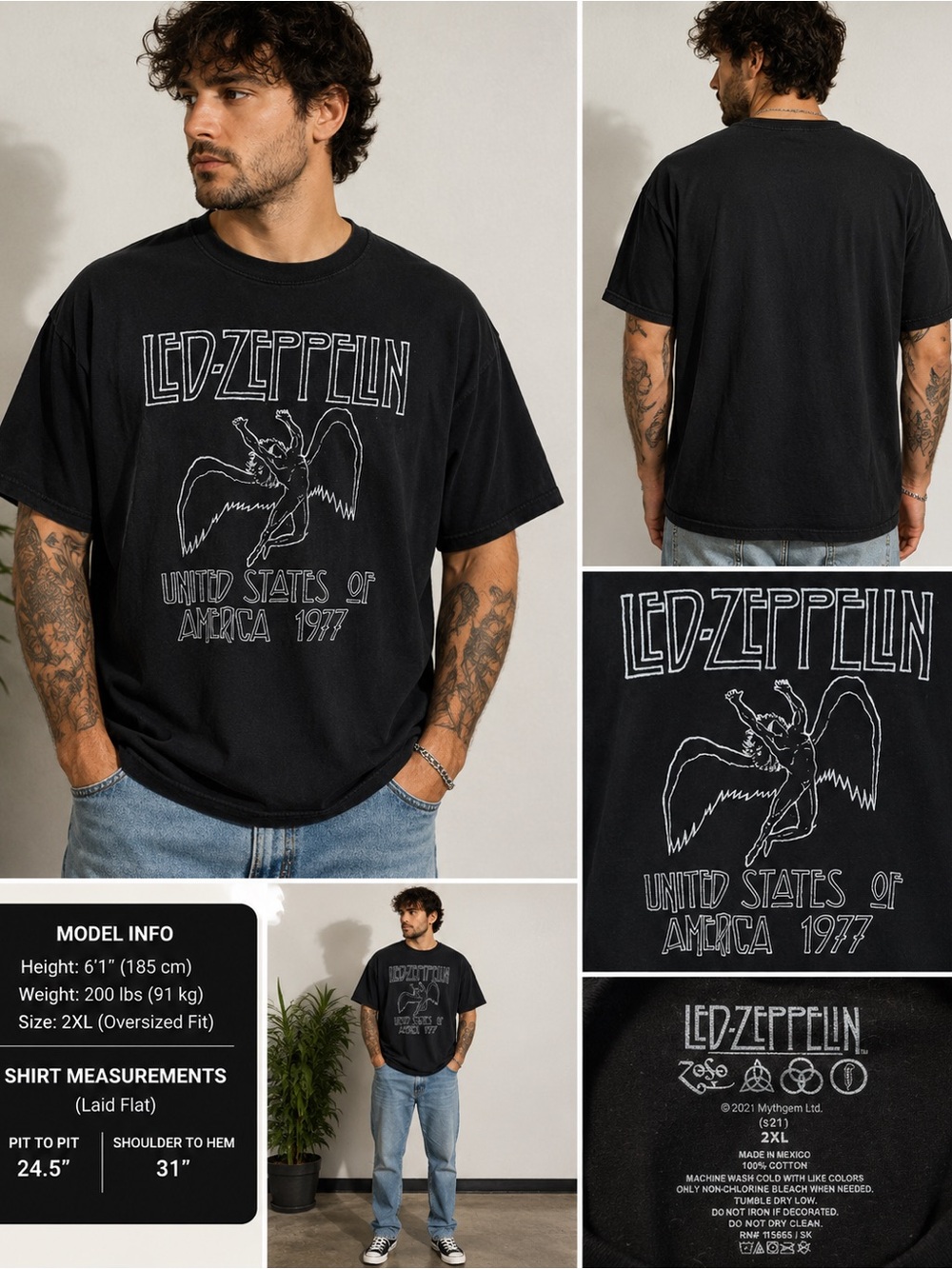 Led Zeppelin United States of America 1977 Graphic Band T Shirt Black Men's 2XL